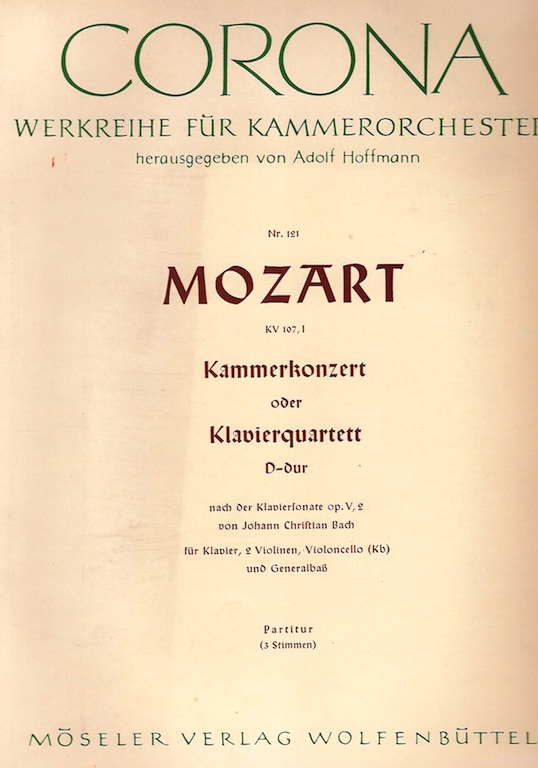 Mozart, KAMMERKONZERT ODER KLAVIERQUARTETT D-DUR